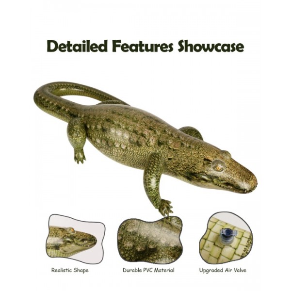 koktot Giant Inflatable Crocodile Pool Float, Animal Themed Pool Toy for Birthday, Summer Party, Halloween Decorations, Blow Up Photo Prop, Party Favors, Fun Gift for Kids